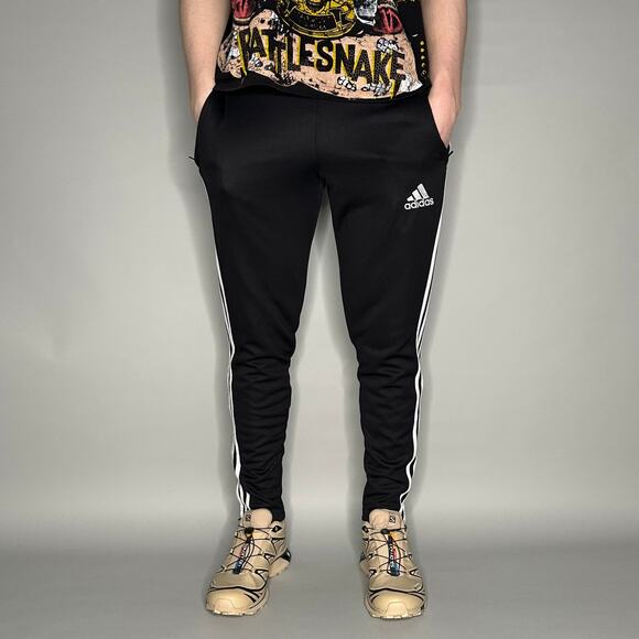 Vintage Y2K Adidas Sweatpants Mens S Slim Fit Black White 3 Stripes Joggers - Picture 2 of 4